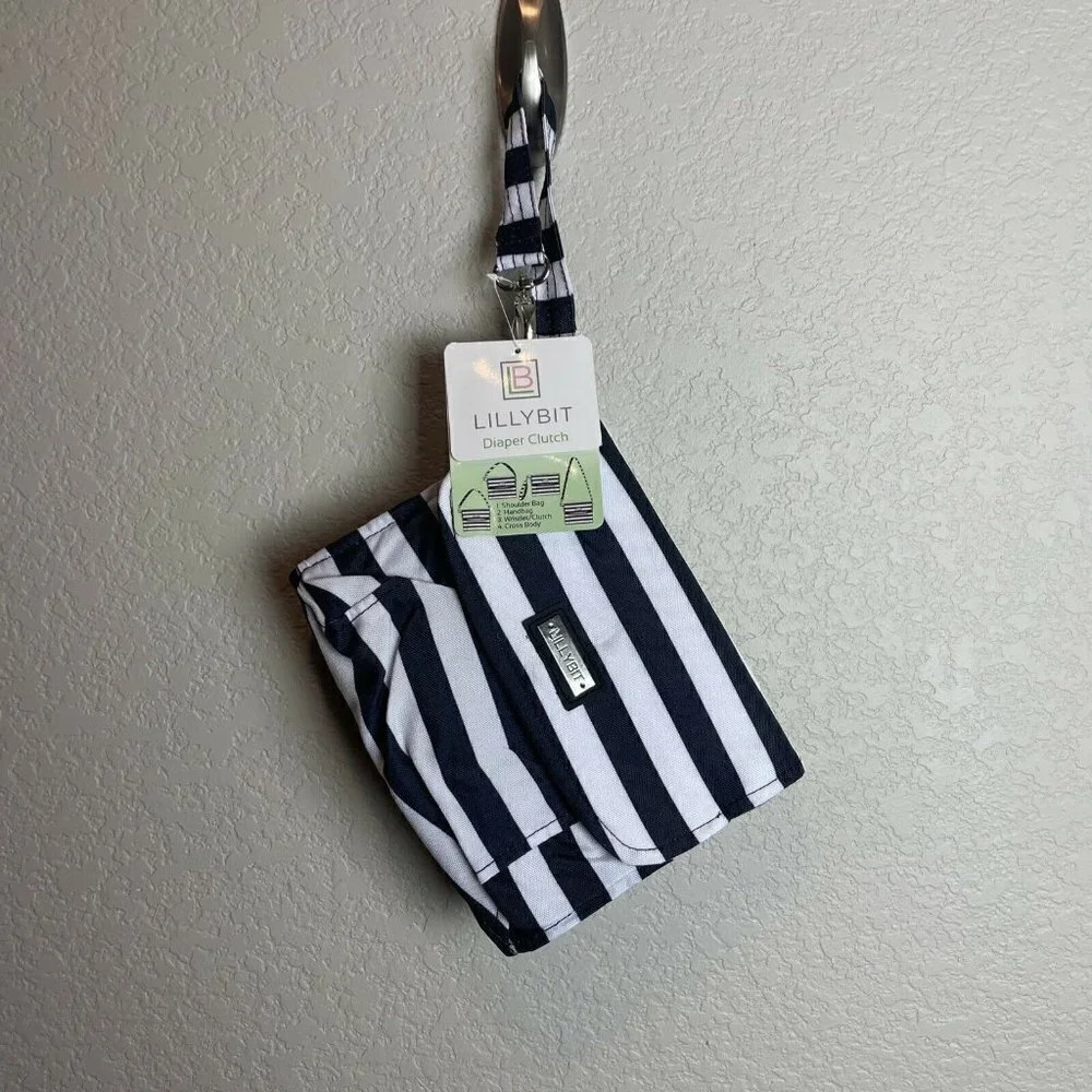 NWT Lillybit by Demdaco Diaper Clutch Bag Tote Purse Changing Pad Blue Striped